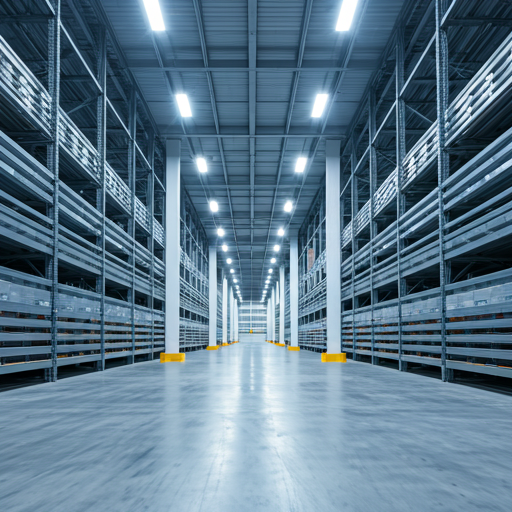 Modern high-tech logistics center with clean architectural lines